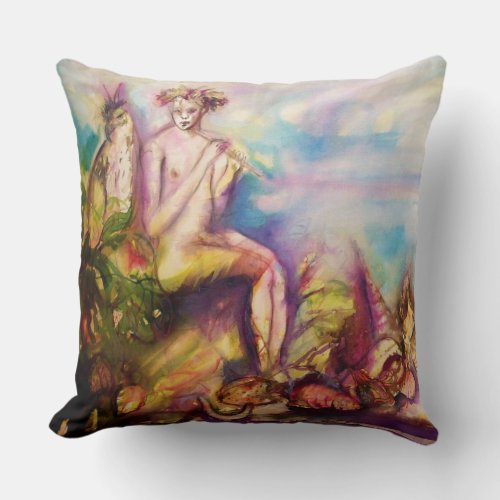 DIONYSUS Playing Flute with Sea shells and Fruits Throw Pillow
