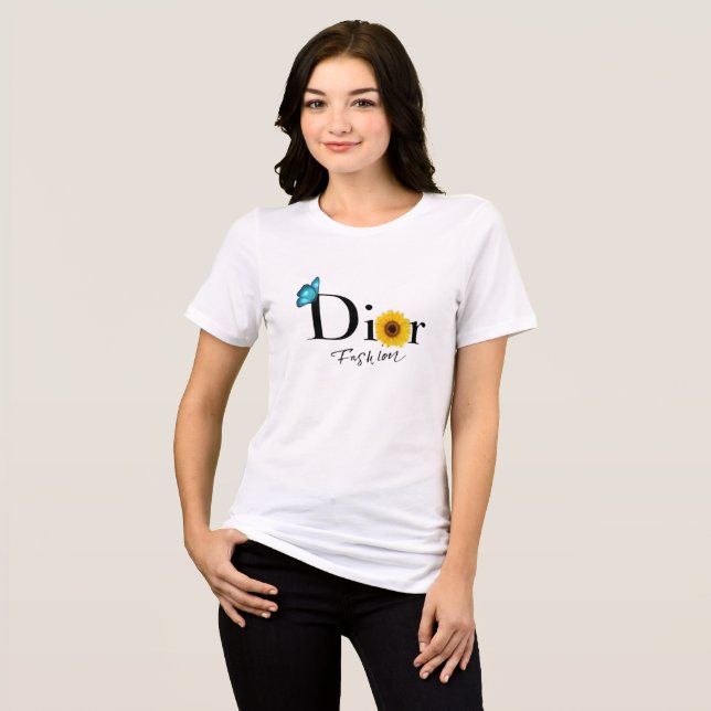 Dior Fashion T-Shirt with Butterfly and Sunflower  Tri-Blend Shirt (Front Full)