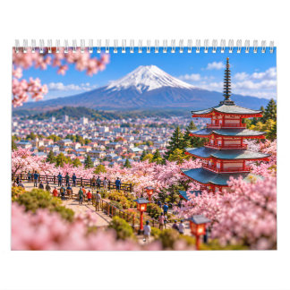 Diorama-style famous Japanese tourist spots Calendar