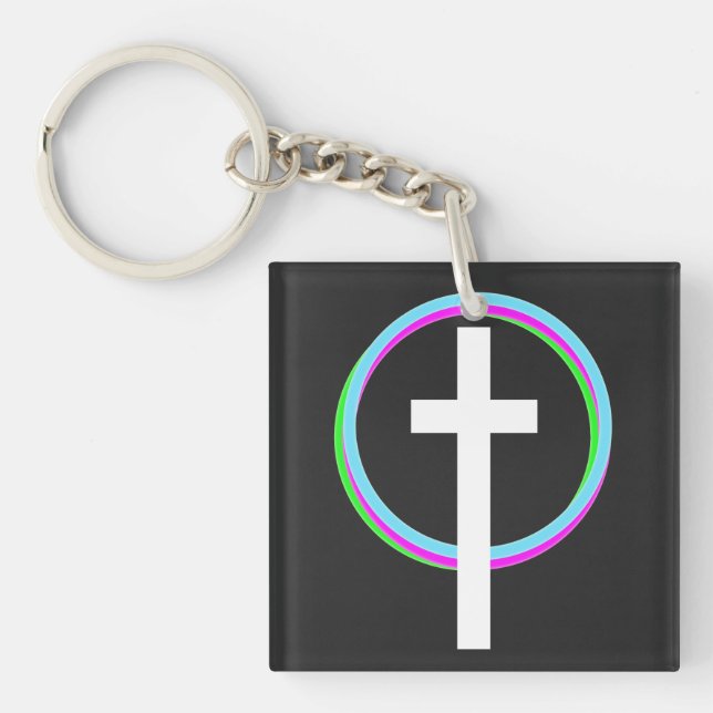 Dios Neon Circular Ring Faith Logo Christian Keychain (Front)