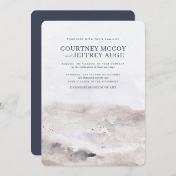 Dip Dye Grey And Gold Winter Wedding Invitation by blush_printables at Zazzle