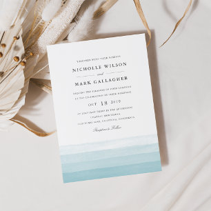 Dip Dye Watercolor Wedding Invitation   Aqua