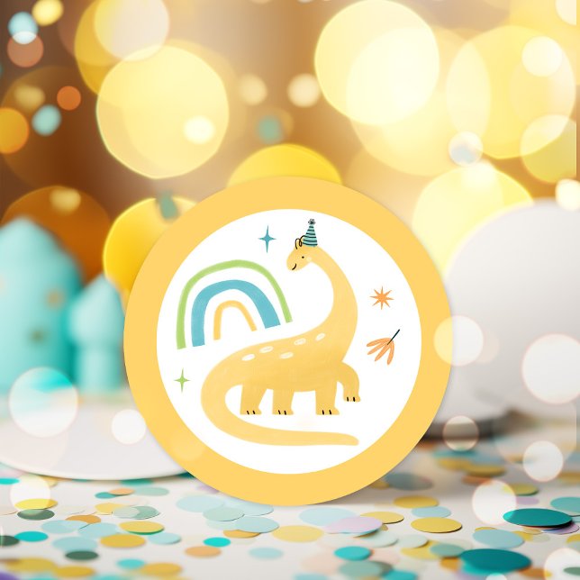 Diplodocus Dinosaur Birthday Party Favors Classic Round Sticker (Creator Uploaded)