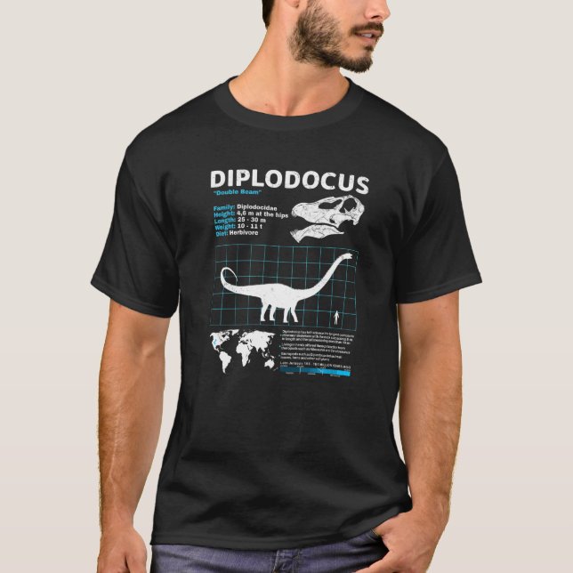 Diplodocus Fact Sheet Dinosaur Facts T-Shirt (Front)