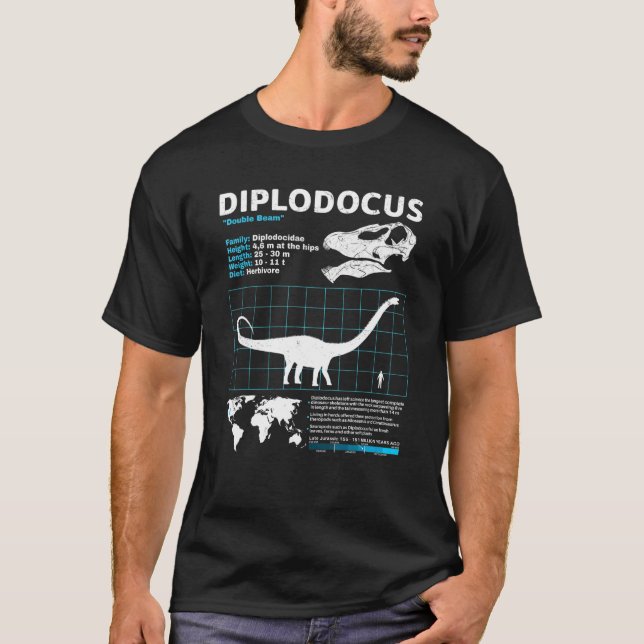 Diplodocus fact sheet Dinosaur Facts T-Shirt (Front)