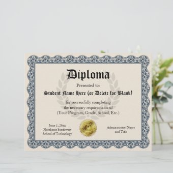 Diploma Certificate of Graduation Blue 8.5x11 | Zazzle