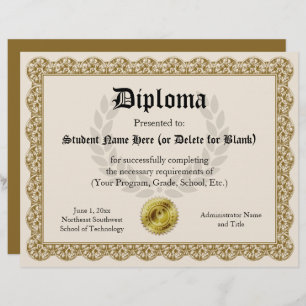 Diploma Certificate of Graduation Gold 8.5x11