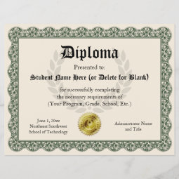 Diploma Certificate of Graduation Green 8.5x11 | Zazzle