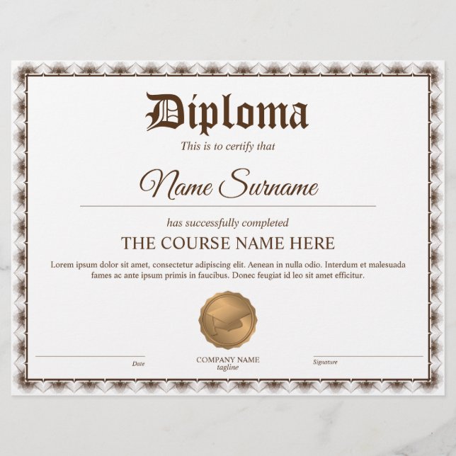Diploma Certificate of Participation Award Course  (Front)