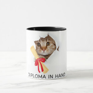 Diploma in Hand Cute Grad Cat Mug