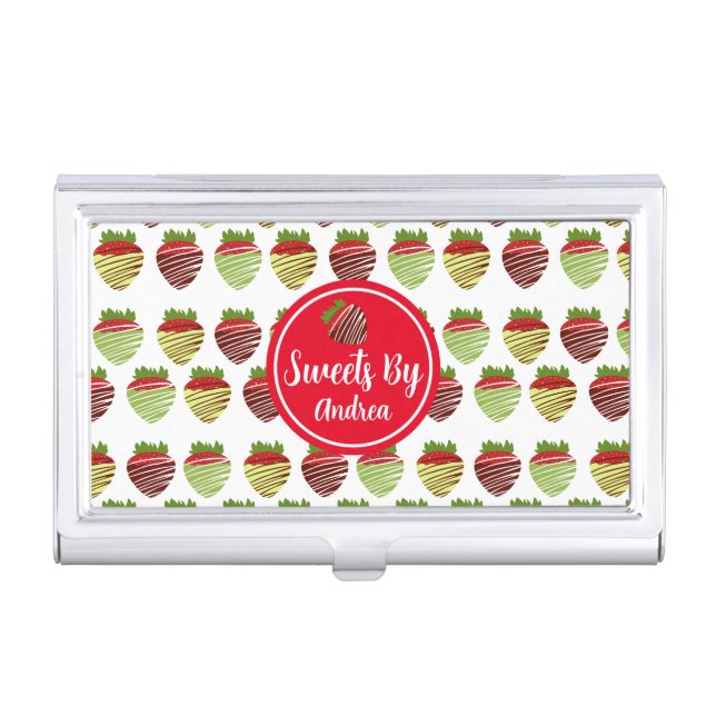 Dipped Chocolate Strawberry Sweets Shop Business Card Case (Front)
