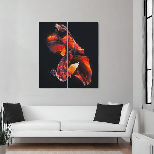 diptych of a betta fish swimming canvas print