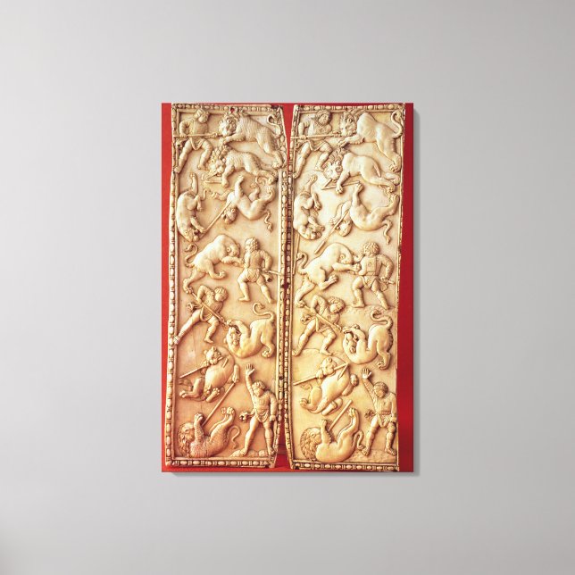 Diptych with a lion hunting scene canvas print (Front)