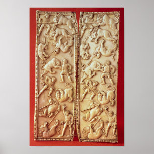 Diptych with a lion hunting scene poster