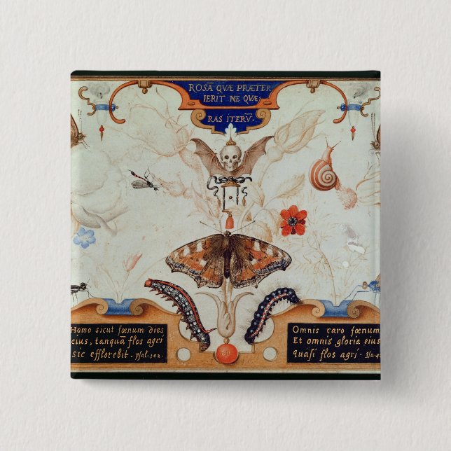 Diptych with flowers and insects, 1591 pinback button (Front)