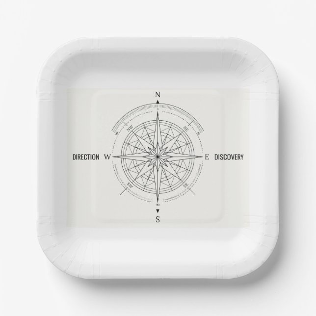Direction Discovery Nautical Compass Rose  Paper Plates (Front)