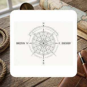 Direction Discovery Nautical Compass Rose Square Sticker