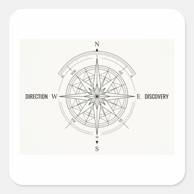 Direction Discovery Nautical Compass Rose  Square Sticker (Front)