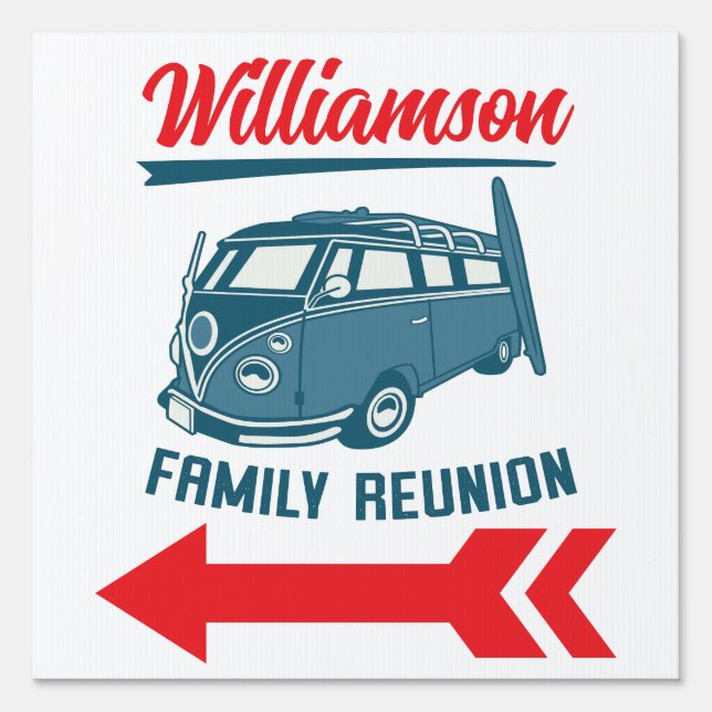 Direction Left Arrow Retro Family Reunion Sign (Front)