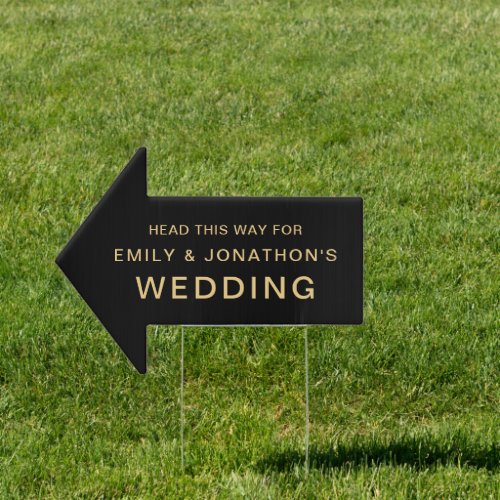 Direction This Way To Wedding Black Gold Sign