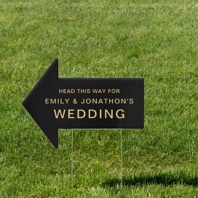 Direction This Way To Wedding Black Gold Sign (Insitu)