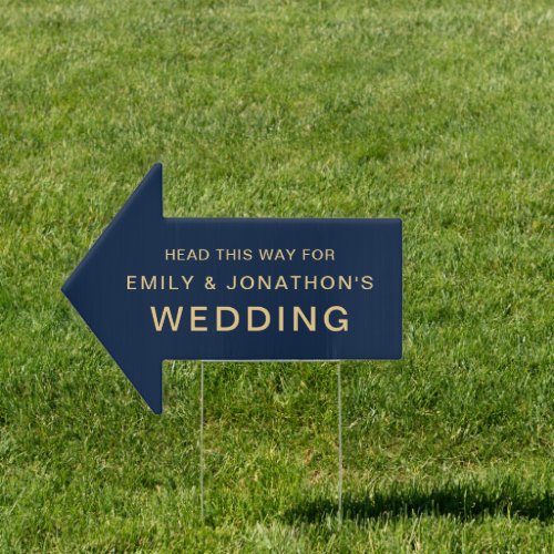 Direction This Way To Wedding Navy Blue Gold Sign