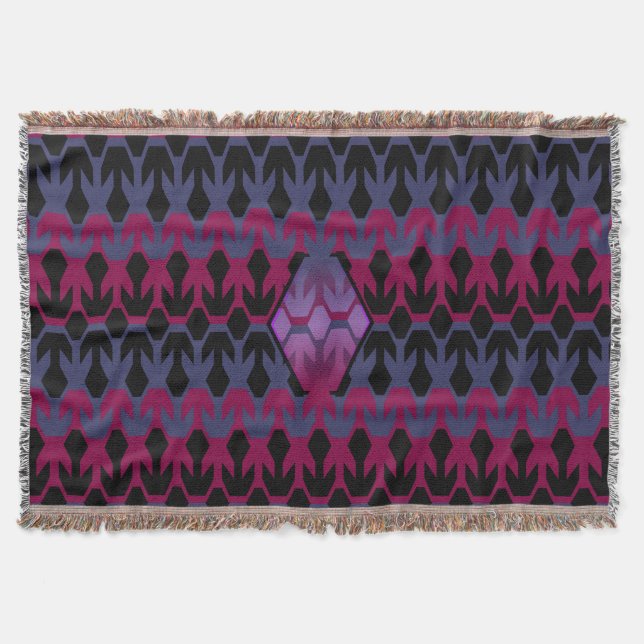 Directional Arrow in a Maroon and Blue Gray Patter Throw Blanket (Front)