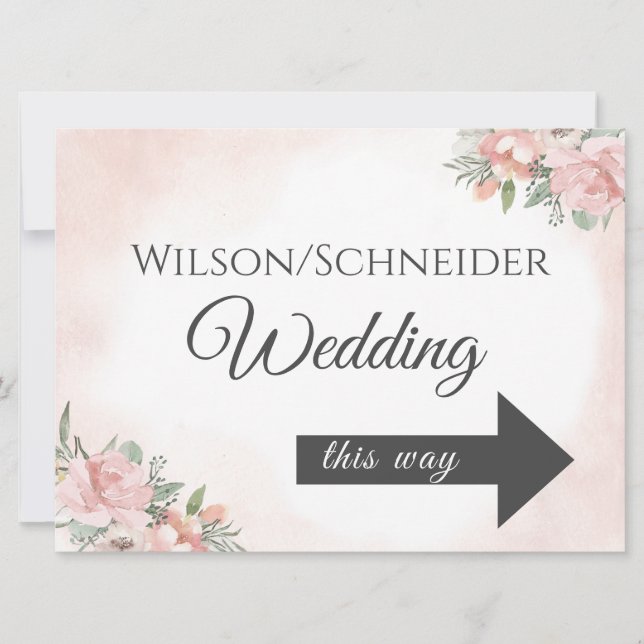 Directional Arrow Sign Floral Beach Invitation (Front)