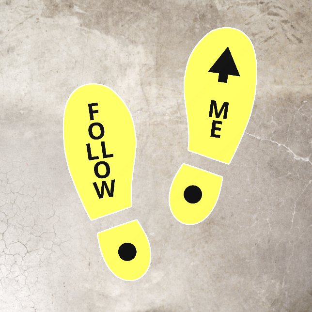 Directional footprint yellow black arrow floor decals (Insitu)