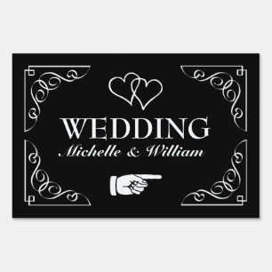 Directional wedding yard sign Black and white