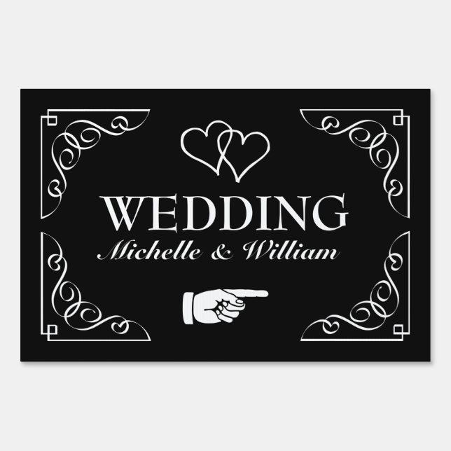 Directional wedding yard sign | Black and white (Front)