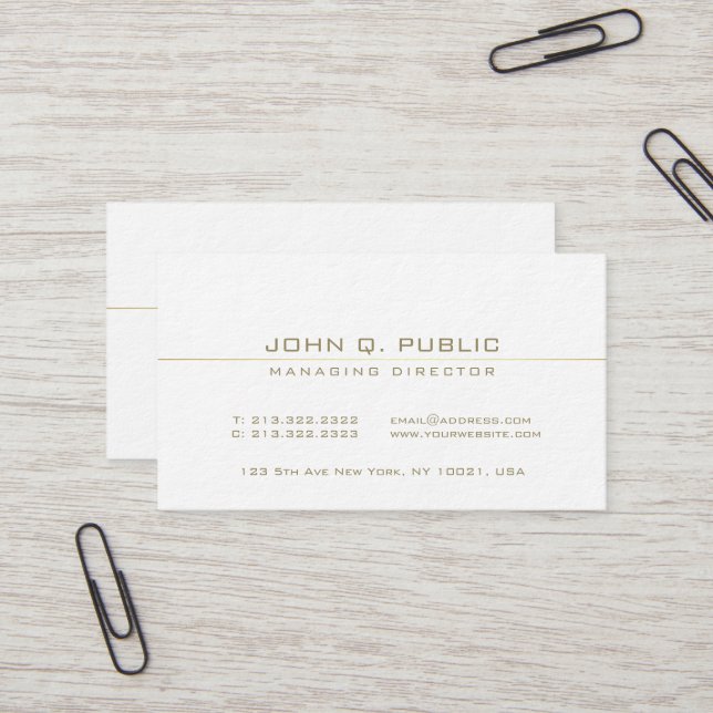Director Modern Professional Elegant White Luxury Business Card (Front/Back In Situ)
