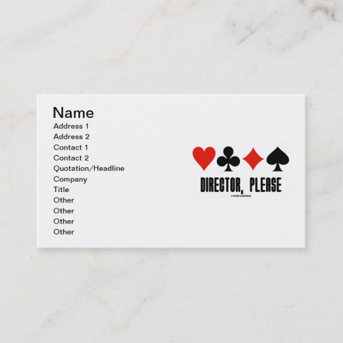 Director, Please (Four Card Suits Bridge Game) Business Cards