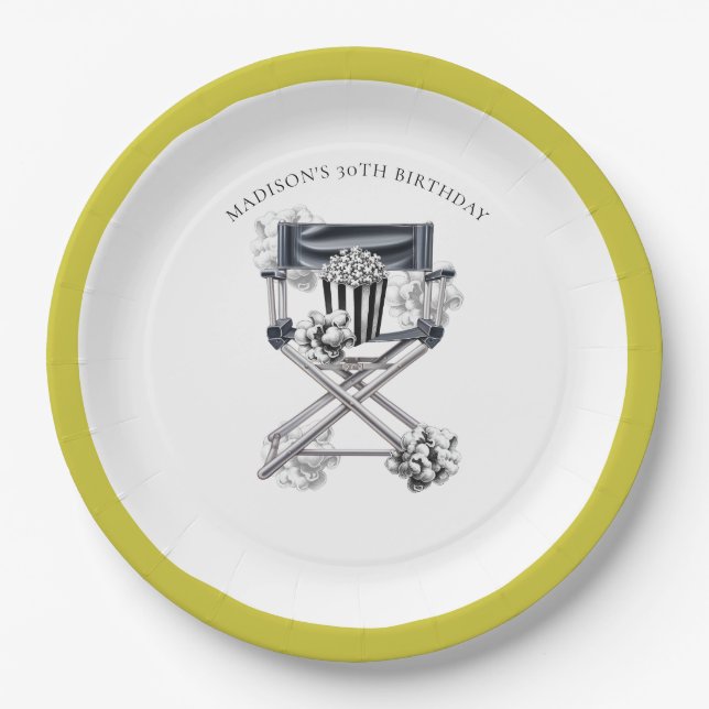 Director's Chair Movie Night Birthday Paper Plates (Front)