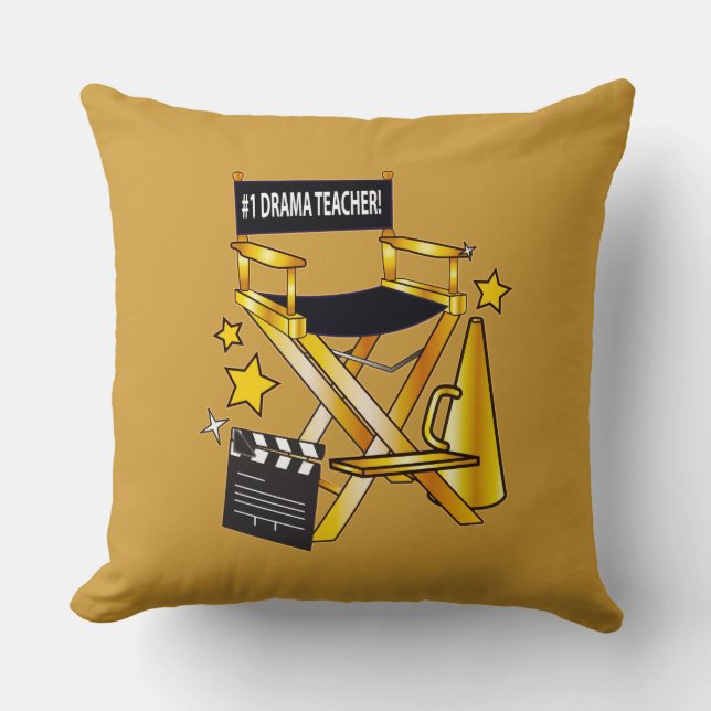 Director's Chair: Number One Drama Teacher Throw Pillow (Front)