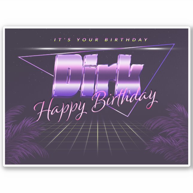 Dirk Last Name First Name purple retro sticker bir (Front)