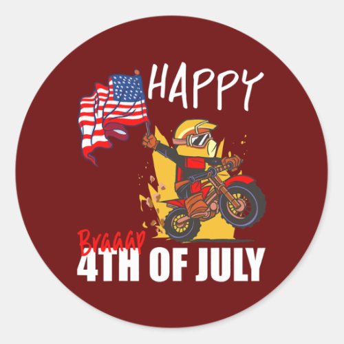 Dirt Bike American Flag 4th Of July USA Motocross Classic Round Sticker