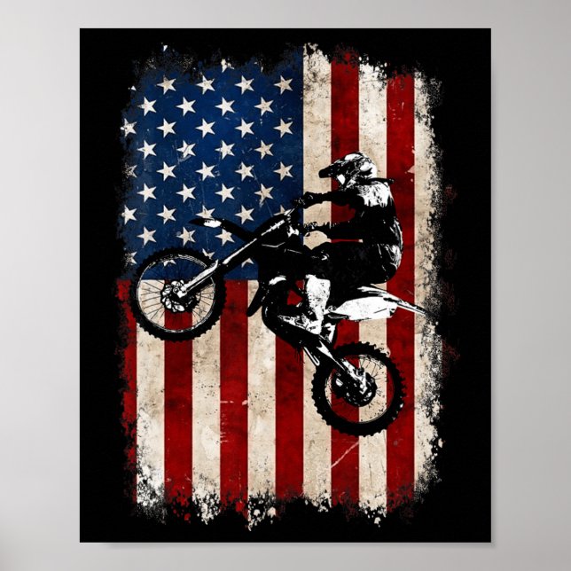 Dirt Bike American Flag Motocross Biker 4th Of Jul Poster (Front)