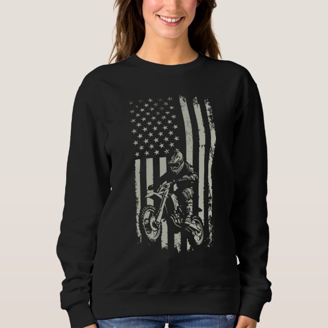 Dirt Bike American Flag Motocross Biker 4th of Jul Sweatshirt (Front)