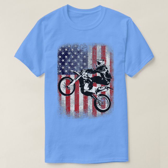 Dirt Bike American Flag Motocross Biker 4th of Jul T-Shirt (Design Front)
