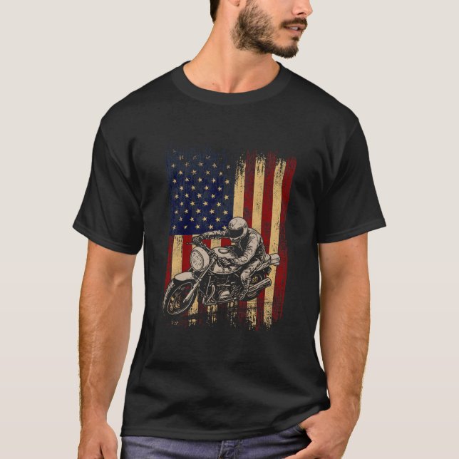 Dirt Bike American Flag Motocross Biker 4Th Of Jul T-Shirt (Front)