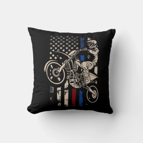 Dirt Bike American Flag Motocross Biker 4th of Throw Pillow