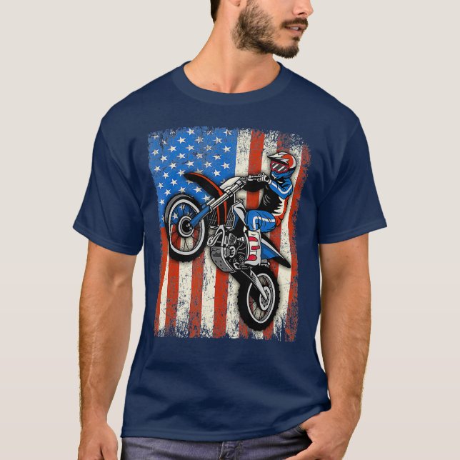 Dirt Bike American Flag Motocross Biker Funny Of T-Shirt (Front)