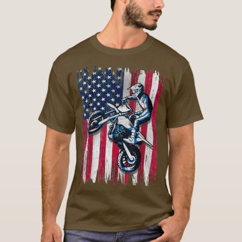Dirt Bike American Flag Motocross Biker Gift 4th o T_Shirt