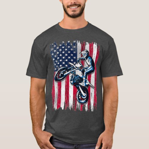Dirt Bike American Flag Motocross Biker Gift 4th o T_Shirt