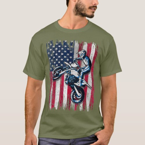 Dirt Bike American Flag Motocross Biker Gift 4th T_Shirt