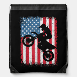 Dirt Bike American Flag Motocross Biker Men Boys V Drawstring Bag