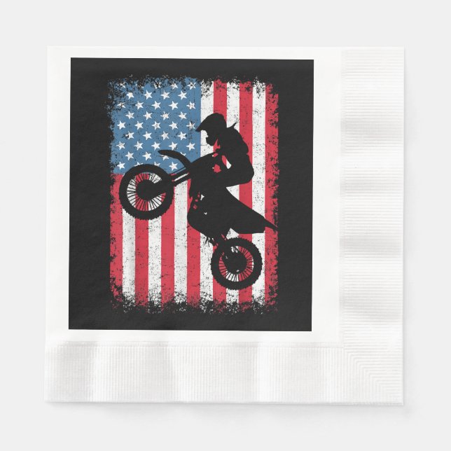 Dirt Bike American Flag Motocross Biker Men Boys V Napkins (Front)