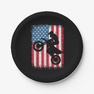 Dirt Bike American Flag Motocross Biker Men Boys V Paper Plates