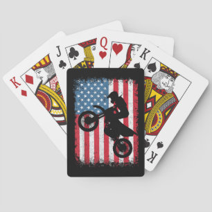 Dirt Bike American Flag Motocross Biker Men Boys V Poker Cards